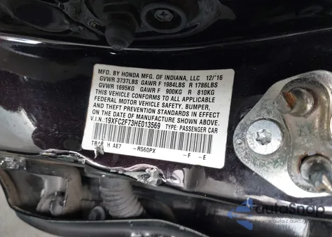 2017 Honda Civic Ex from USA, damaged, VIN 19XFC2F73HE013569